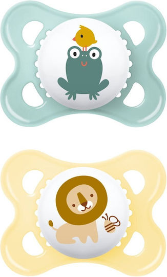 Mam Orthodontic Pacifiers Silicone Frog / Lion - Green / Yellow for 2-6 months 2pcs
