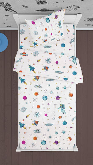 Dimcol Sheet Set Single Cotton Space White 160x240cm 2pcs