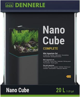 Dennerle Nano Cube Complete Fish Aquarium Capacity 20lt with Lighting and 25x25x30cm. Black