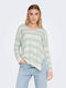 Only Damen Bluse Langärmelig mit V-Ausschnitt Gestreift Mist Green Stripes