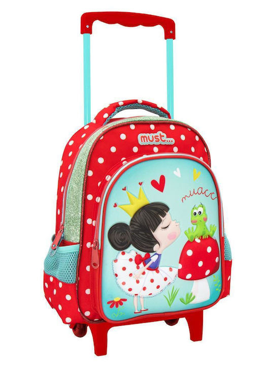 Must 3D Soft Princess With Frog with 2 compartments School Bag Trolley Kindergarten Multicolored