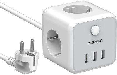 Tessan PowerCube 3 Θέσεων με Διακόπτη, 3 USB και Καλώδιο 1.5m Γκρι