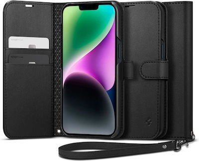 Spigen S Synthetic Leather Wallet with Strap Black (iPhone 14)