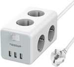 Tessan 6-Outlet Power Strip with USB 2m Gray