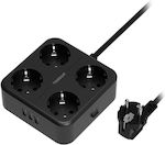 Tessan 4-Outlet Power Strip with USB 1.5m Black