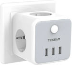 Tessan TS-301-DE Ταφ 3 Θέσεων με Διακόπτη και 3 θέσεις USB Γκρι