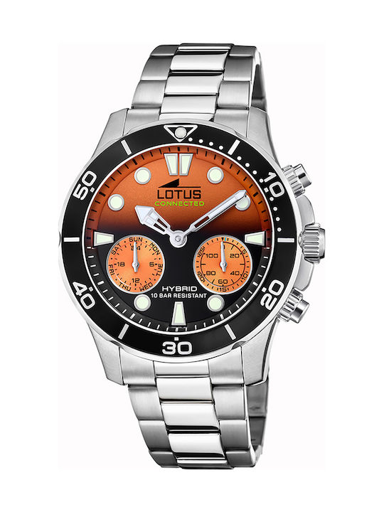 Lotus Watches Хибриден Мъжки Часовник 45мм Хронограф На Батерия Сребърен Метален Гривна