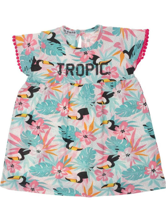 Kinderkleid Kurzärmelig Blumen Hellblau