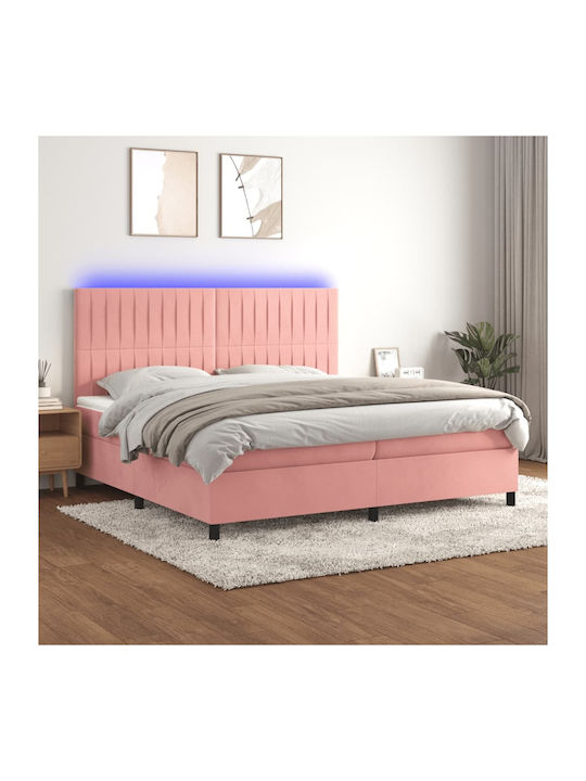 Bed King Size Upholstered with Fabric Pink with...