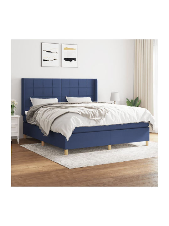 Doppelbett Bezogen mit Stoff Blau mit Lattenros...