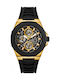 Guess Мъжки часовник 46mm с механизъм на батерия с черна кожена каишка
