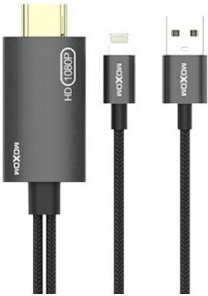 Moxom Cable HDMI male - Lightning male / USB-A male 2m Μαύρο