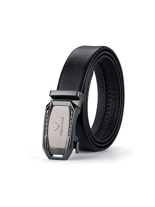 William Polo Men's Leather Belt Black