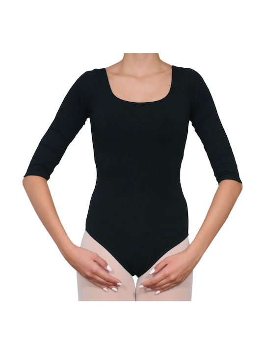 Dance & Football Women's Ballet Leotard with 3/4 Sleeve Black Bodysuit Black for Ballet