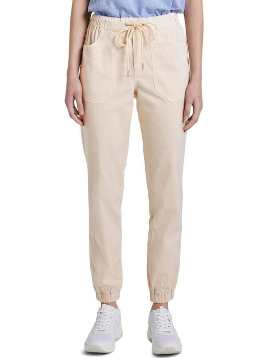 Damen Stoff Hose mit Gummizug Beige