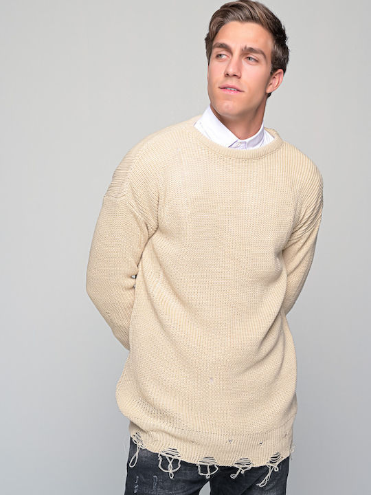 madmext Men's Long Sleeve Sweater Beige