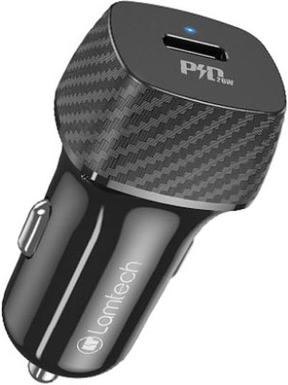 Lamtech Φορτιστής Αυτοκινήτου 20W Γρήγορης Φόρτισης με μία Θύρα: 1xType-C Μαύρος
