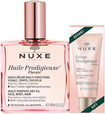 Nuxe Women's Moisturizing Cosmetic Set Huile Prodigieuse Florale Suitable for All Skin Types with Eye Cream / Hair Oil / Face Oil / Body Oil 2pcs 115ml