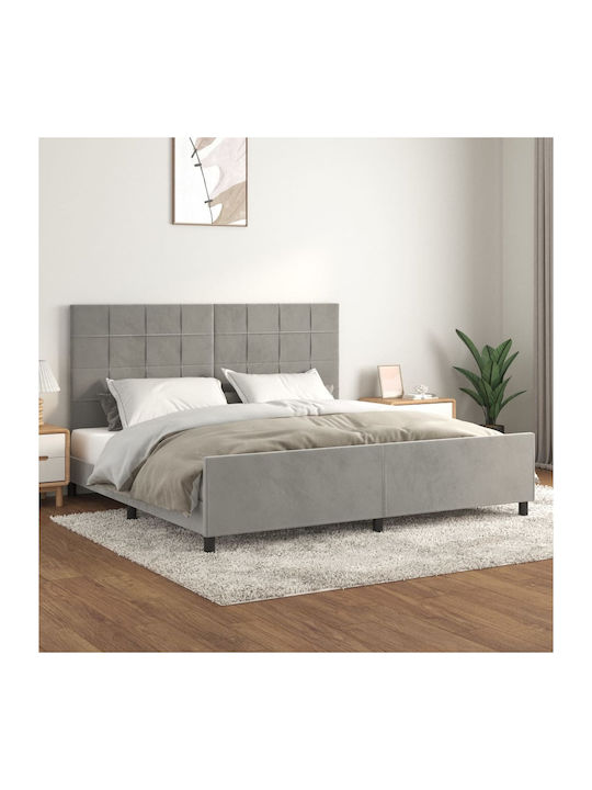 King Size Bed Padded with Fabric with Slats Ανοιχτό Γκρι 200x200cm