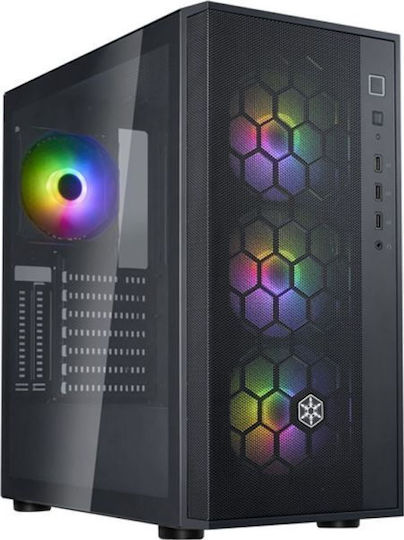 Silverstone Fara R1 PRO V2 Gaming Midi Tower Κουτί Υπολογιστή με Πλαϊνό Παράθυρο και RGB Φωτισμό Μαύρο