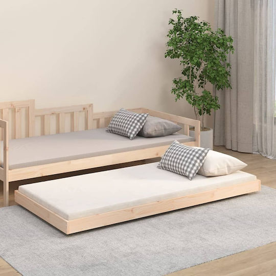 Canapea Pat Single Din Lemn Bej Cu Plăci Pentru Saltea 75x190cm