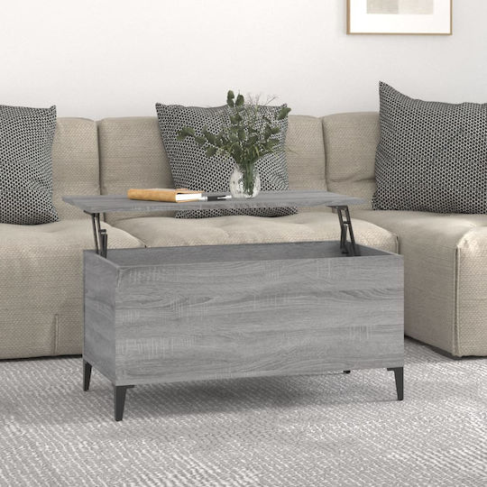 Rectangular Central Wooden Coffee Table with Lifting Mechanism Gray 90x44.5x45 cm