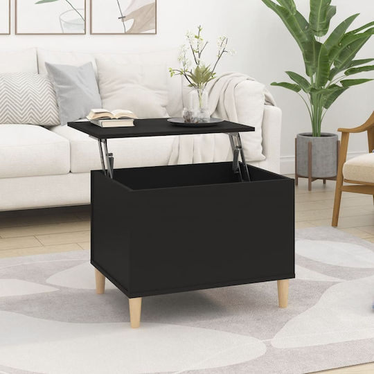Rectangular Central Wooden Coffee Table with Lifting Mechanism Black 60x44.5x45 cm