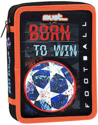 Must Fabric Prefilled Pencil Case Football Born to Win with 2 Compartments Black