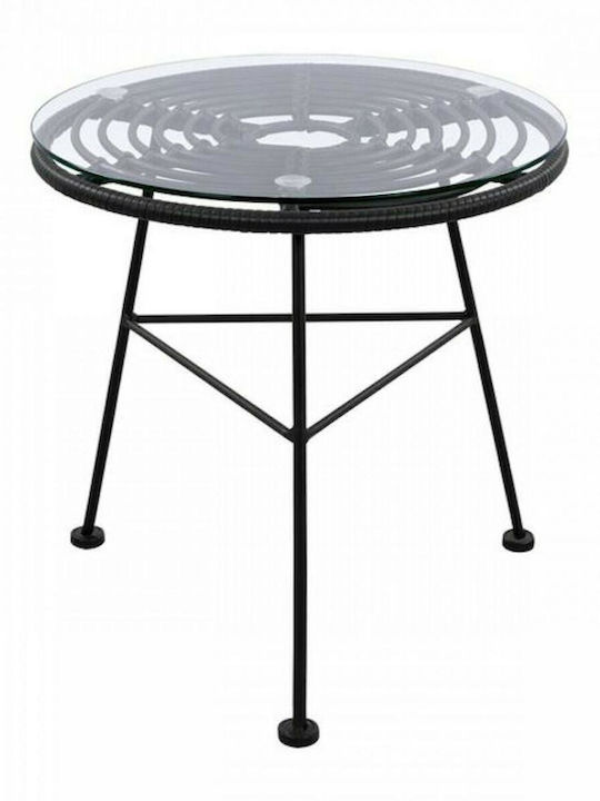 Arellius Auxiliary Outdoor Table with Glass Surface and Metal Frame Black 45x45x46cm