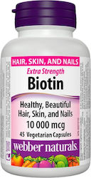 Webber Naturals Extra Strength Biotin Витамин 45 вегетариански капсули Webber Naturals Extra Strength Biotin Витамин 45 вегетариански капсули