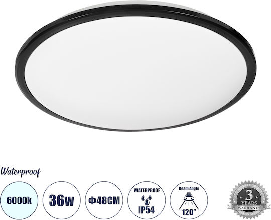 GloboStar Tuffin Deckenleuchte Montieren Badezimmer 48cm Schwarz mit Integrierter LED