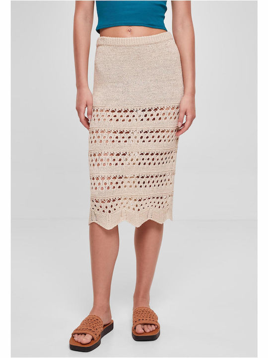 Urban Classics High Waist Midi Skirt in Beige color