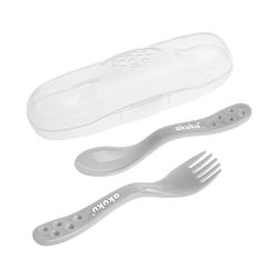 Akuku Baby Cutlery Set with Fork The Cutlery Set in Case Plastic Gray 2 Pieces