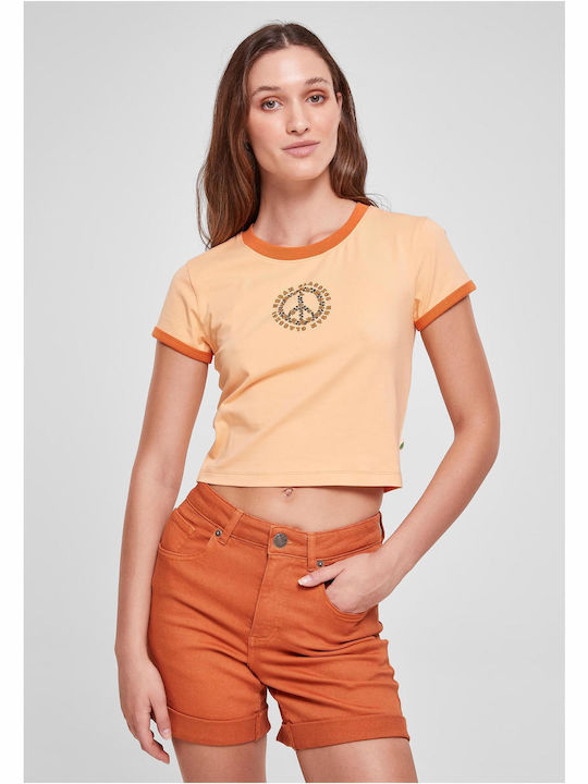 Urban Classics Damen Sommer Crop Top Baumwolle Kurzarm Orange