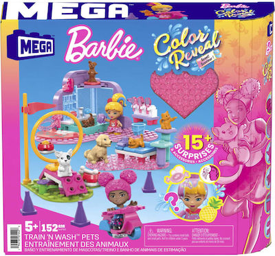 Mega Bloks Blocuri de construcție Barbie Color Reveal Train 'n Wash Pets pentru 5+ ani 152buc