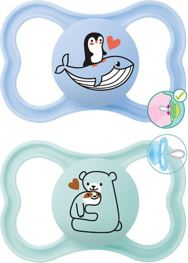 Mam Orthodontic Pacifiers Silicone with Case Teddy Bear - Blue / Green for 6-16 months 2pcs
