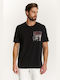 Edward Jeans Cristofer T-shirt Bărbătesc cu Mânecă Scurtă Negru
