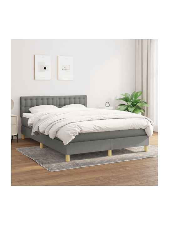 Κρεβάτι Διπλό Επενδυμένο με Ύφασμα Σκούρο Γκρι με Στρώμα & Τάβλες για Στρώμα 140x200cm