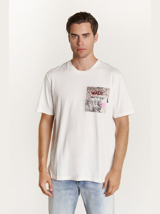 Edward Jeans Cristofer T-shirt Bărbătesc cu Mânecă Scurtă Alb
