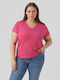 Vero Moda Women's T-shirt with V Neckline Pink Yarrow