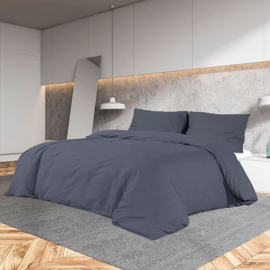 vidaXL Bettbezug-Set Baumwolle Doppelbett mit 2 Kissenbezügen 200x200 Charcoal