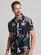 Hawaiian Short-sleeved Shirt Floral Navy Blue