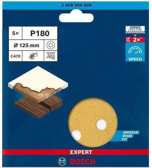 Bosch EXPERT C470 Orbital Sander Sanding Sheet K180 with 8 Holes 125x125mm Set 5pcs