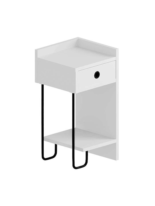 Sirius Wooden Bedside Table with Metallic Legs White 32x30x61cm