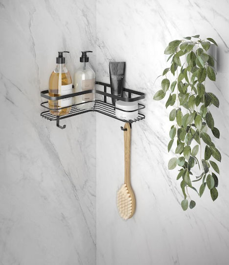 Metaltex Lava Touch Corner Wall Mounted Bathroom Shelf Metallic 21x21x13cm Black