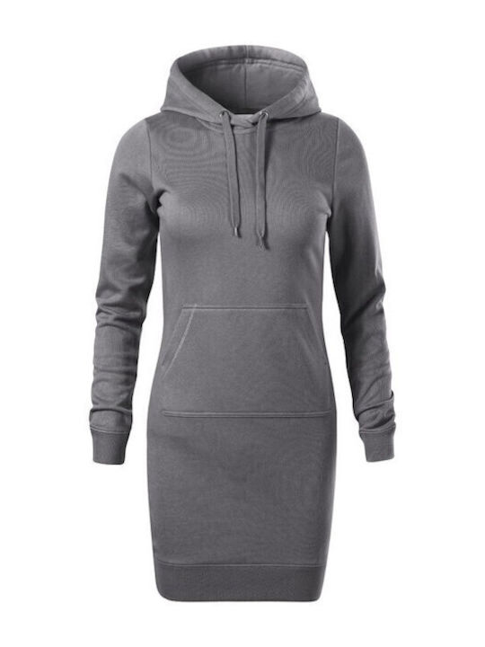 Mini Sportliches Damenkleid Langärmelig mit Kapuze Grau