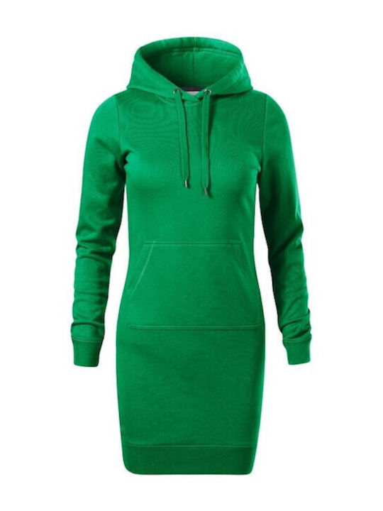Mini Sportliches Damenkleid Langärmelig mit Kapuze Grün
