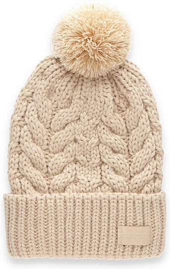 Pom Pom Beanie Γυναικείος Σκούφος με Πλεξούδες σε Μπεζ χρώμα