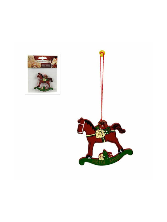 Ornament de Crăciun Ηorse Lemnos Multicolor cu Pulbere de Aur cu Paiete