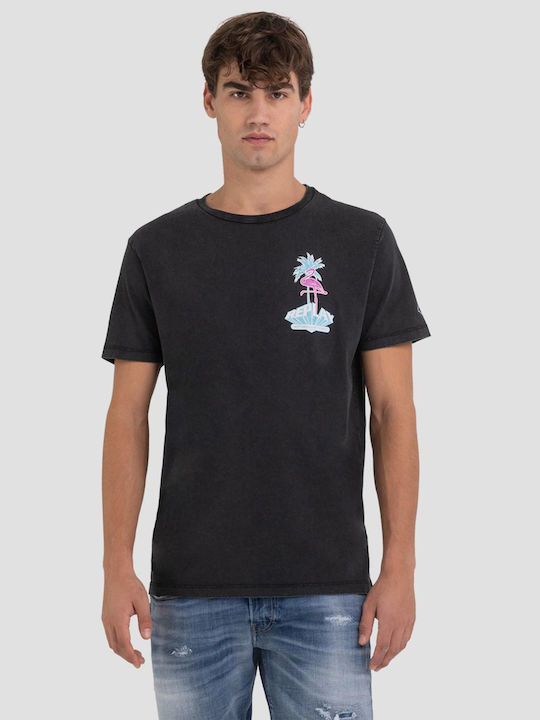 Replay Ανδρικό T-shirt Μαύρο με Στάμπα